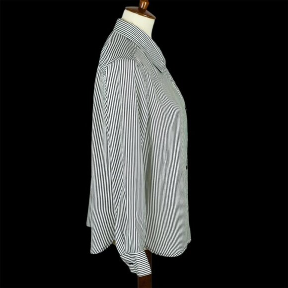 Vtg T.R. Bentley Striped Top Sz M Silky Olive Green Minimalist Office Neutral - Picture 3 of 6